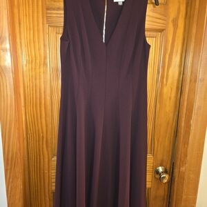 Calvin Klein Sleeveless V-Neck Maxi Dress in Deep Plum